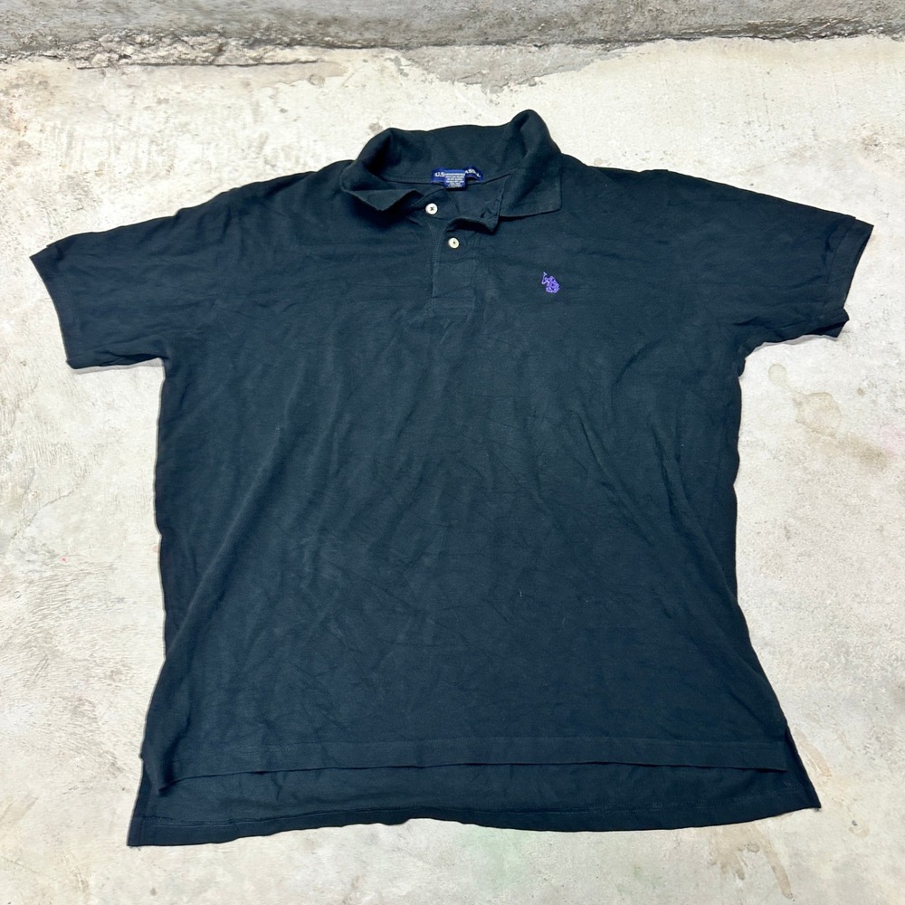 US Polo Assn. XL‎ Black Polo Shirt Purple Logo 100% Cotton Menswear